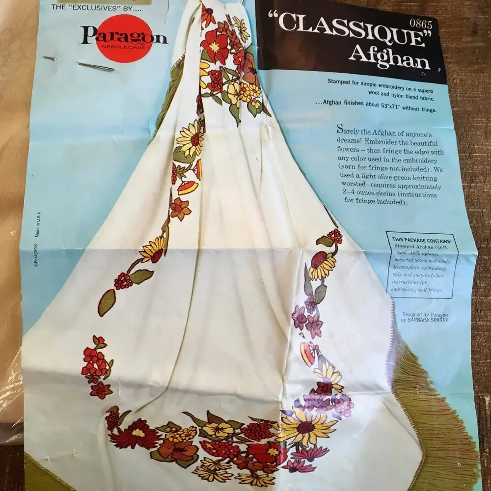Paragon Classique Afghan Kit Stamped Blanket Floral Embroidery 53